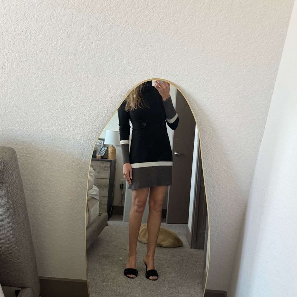 Black and Gray Women's Turtleneck Sweater Dress